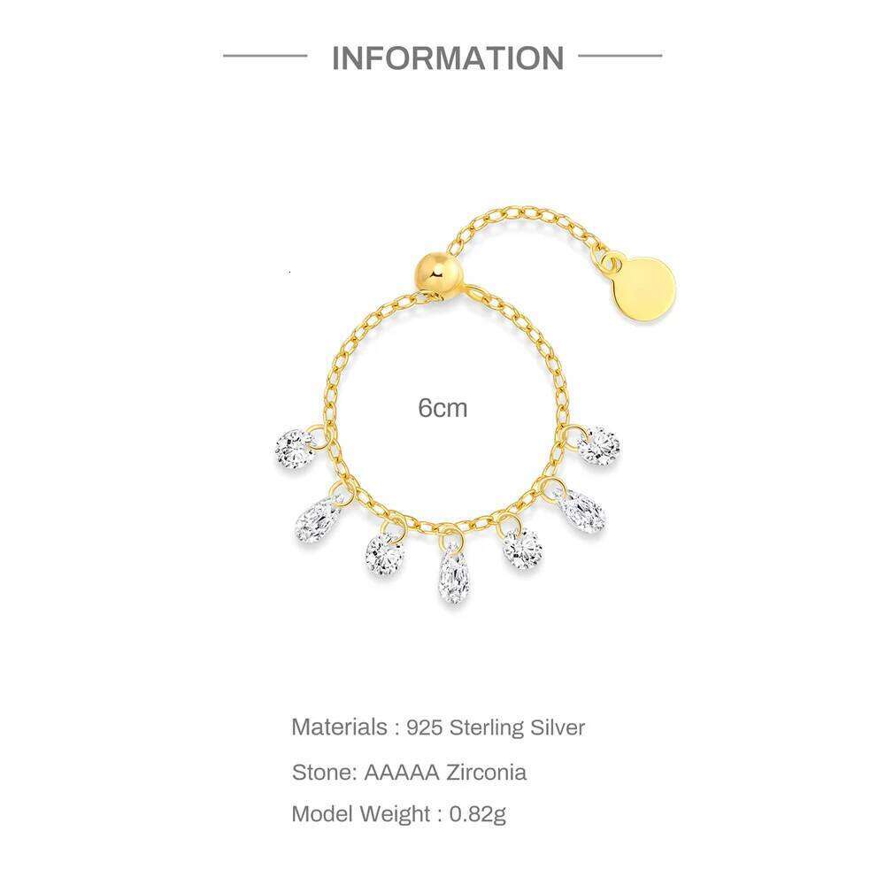 Aide 925 Sterling Silver Fashion Chain Design for Women Opening Adjustable Crystal Gold Color Rings Jewelry Wedding Gifts