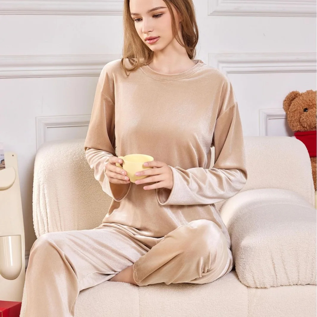 Womens Home Clothes Loungewear Sets Woman Pajamas Set Ensembles Pyjama Femme Ensemble Warm Sleepwear for Winter 2 Piece 251231