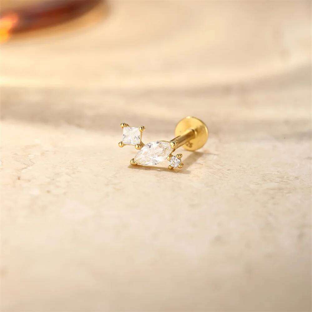 Aide 1pc 925 Sterling Silver Zircon Geometric Piercing Earring for Women Gold Shiny Tassel Stud Earrings Party Wedding Jewelry