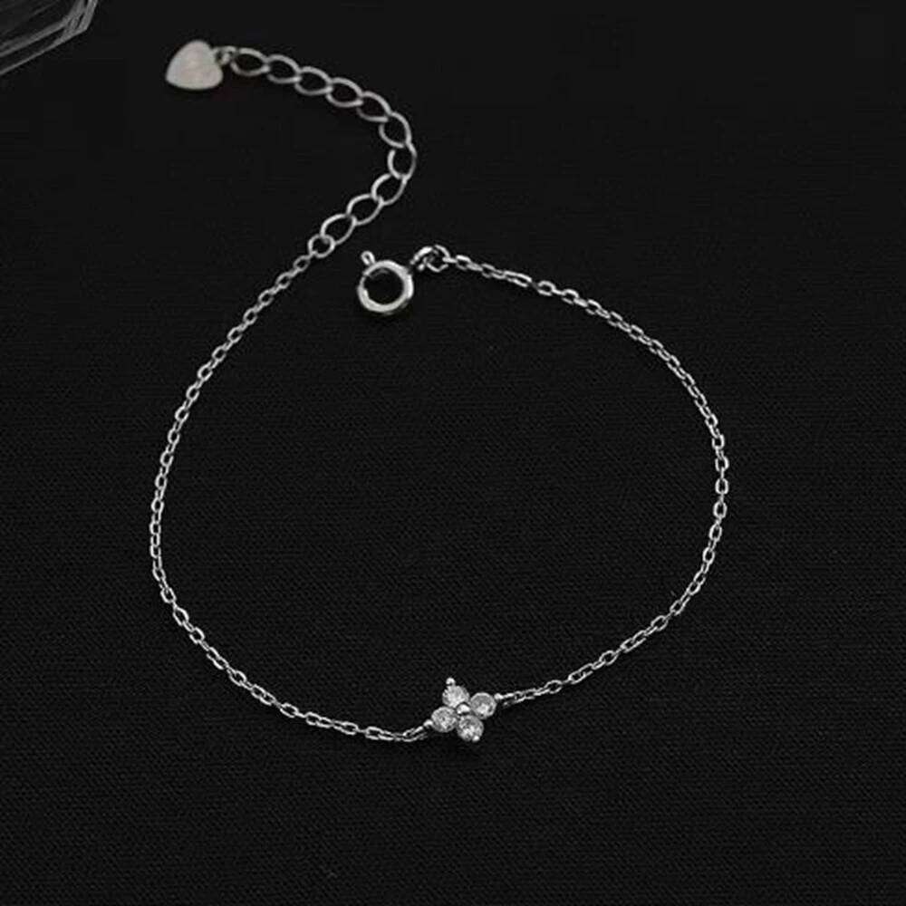 Aide Real S925 Sterling Silver Mini Zircon Flower Pendant Bracelet Chain for Women's Fine Jewelry Gifts Gold Bracelets Bangles