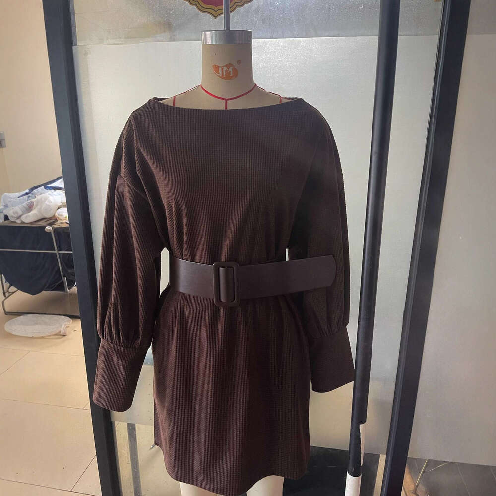 French Style Elegant Off-Shoulder One-Shoulder Long Top Batwing Sleeve Belted Waist Knitted Short Dress
