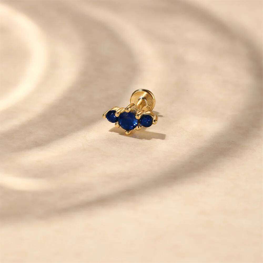 Aide 925 Sterling Silver Bar Hollow Star Stud Earrings Zircon Lightning Ear Piercing Helix Tragus Cartilage Conch Labret Jewelry