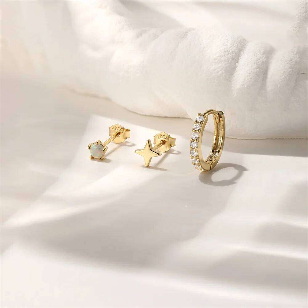 Aide 3pcs Set 925 Sterling Silver Black Zircon Pendientes Stud Earrings For Women Simple Hoop K Gold Elegant Jewelry Party Gift