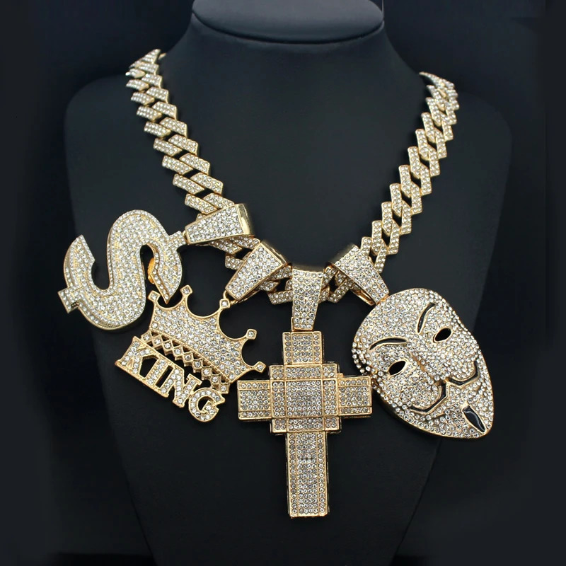 Men Women Hip Hop Big Dollar Sign Cross Pendant With 15mm Rhombus Cuban Chain Iced Out Bling Necklaces Fashion Charm Jewelry 251230