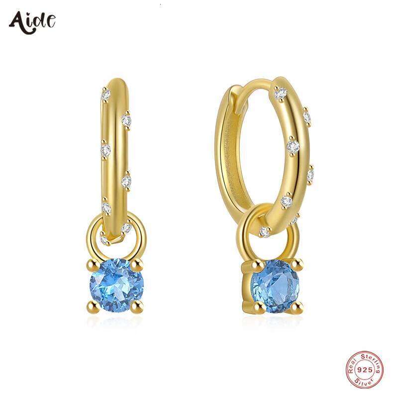 Aide 925 Sterling Silver White Green Blue Round CZ Zircon Pendant For Women Gift Sparkling Crystal Pave Circle Earrings