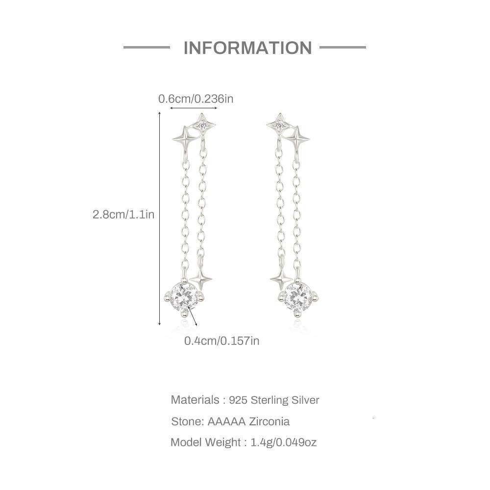 AIDE Genuine 925 Sterling Silver Shining Moon and Star Dangle 18K Gold Plated New Trends Chains Earrings Studs Jewelry