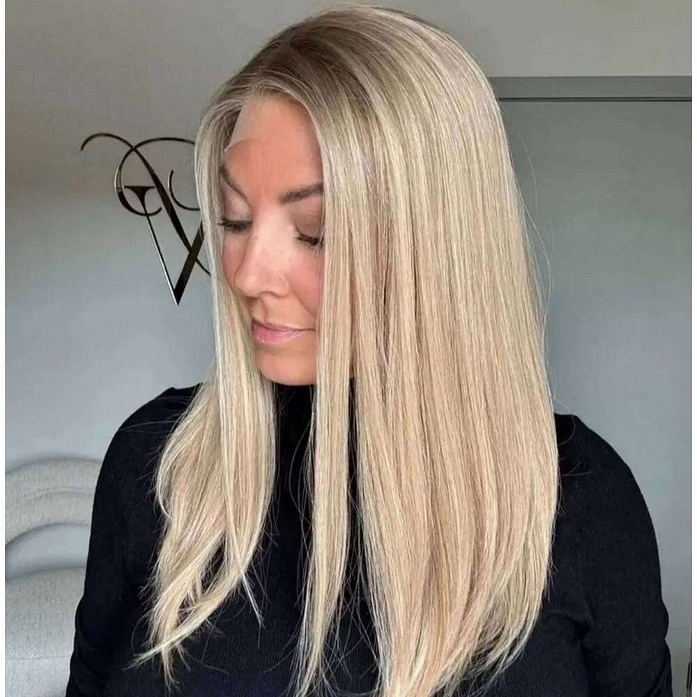 180% Density Natural Straight Ombre Light Blonde Glueless Wigs Synthetic Hair Mix Color High Temperature Silk Daily