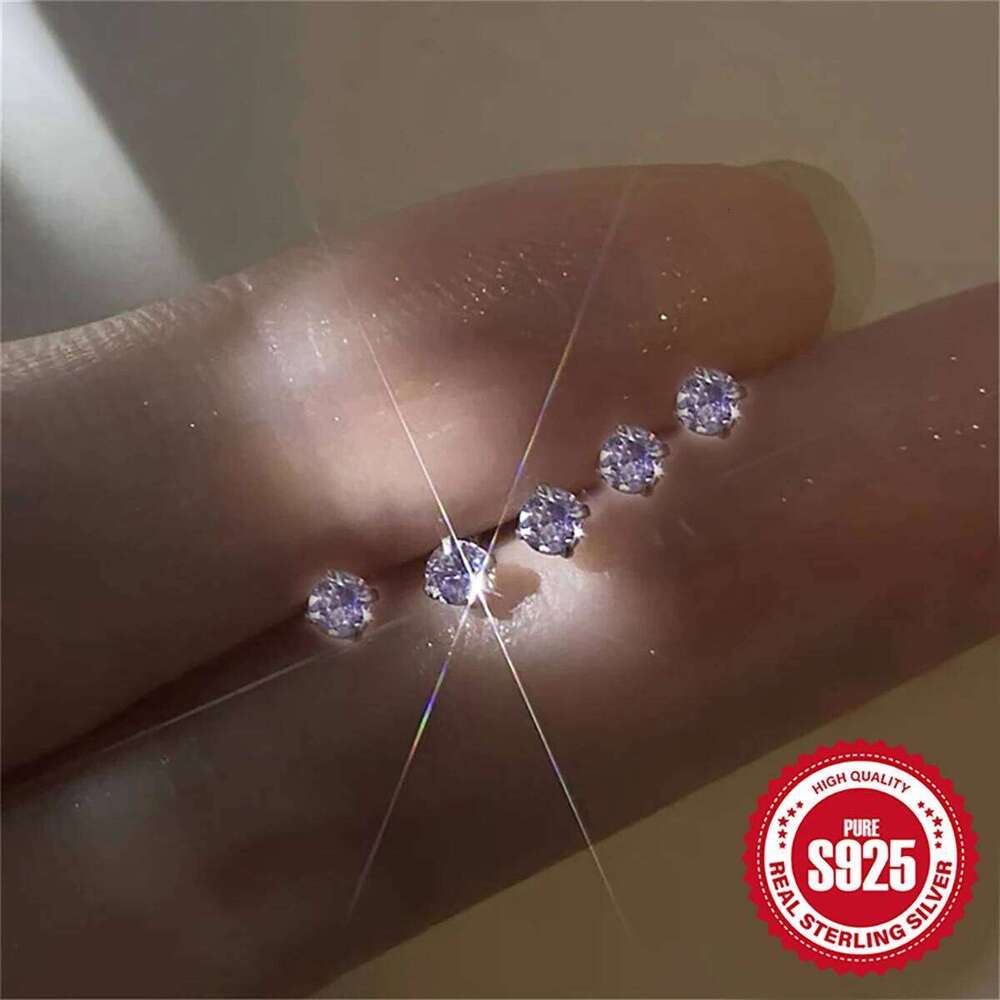Aide 925 Sterling Silver Shiny Colorful Small Round Zircon Bar Piercing Stud Earrings For Women Minimalist Jewelry Party Gift