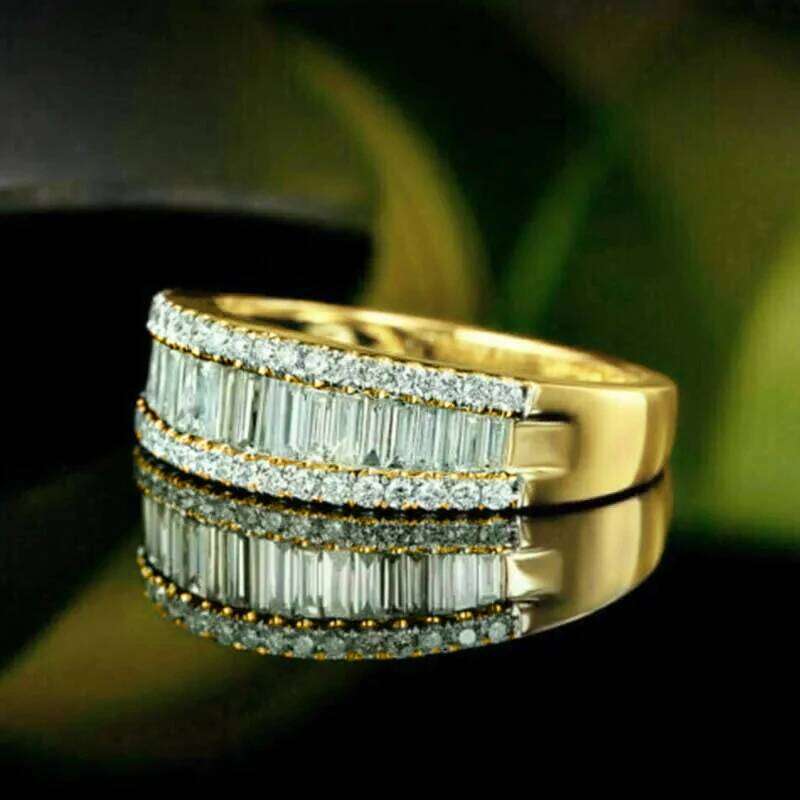 Huitan Trendy Gold Color Wedding Band Bridal Accessories with Brilliant Zirconia Fashion Versatile Finger Jewelry for Engagement