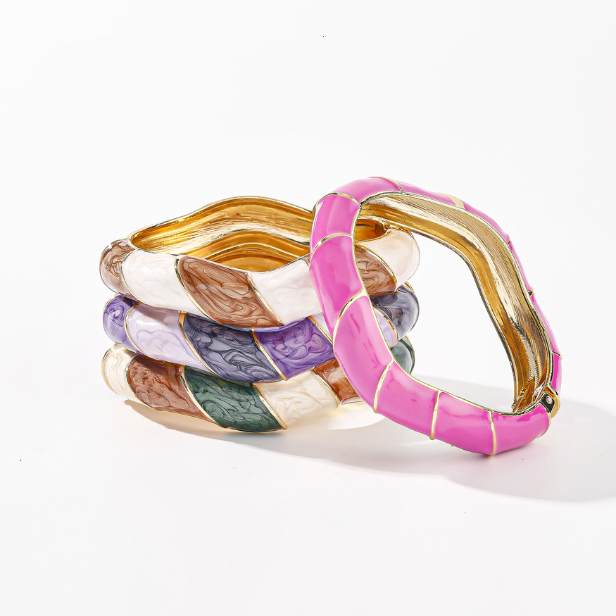 European American Style Irregular Diagonal Enamel Bracelet - Colorful Oil Drop Glaze Bangle with Gold Edge, Trendy Jewelry