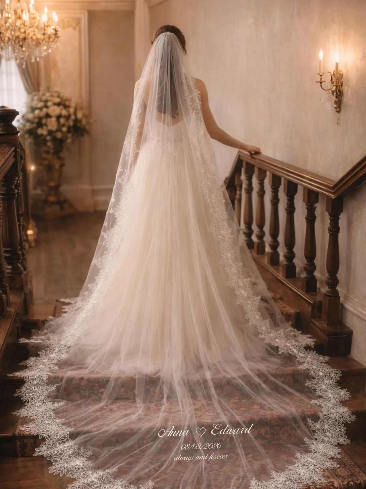 Elegant Bridal Veils 3M Cathedral Long With Comb One Layer Lace Appliques Edge Wedding Accessories velos de novia Customized