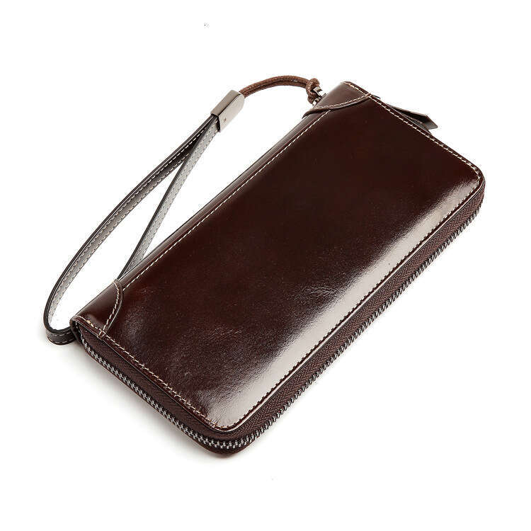 Amazon Retro Men's Wallet Long Zipper Multi-Card Slot Large Capacity Oil Wax Clutch Genuine Leather Coin Purse