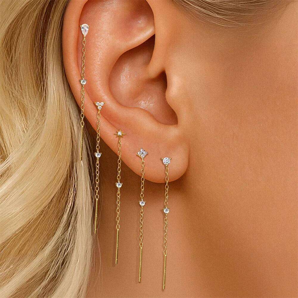 Aide 1pc 925 Sterling Silver DIY Handmake Zircon For Women Flat Head Threaded Puncture Crystal Ear Bone Studs Ins Jewelry