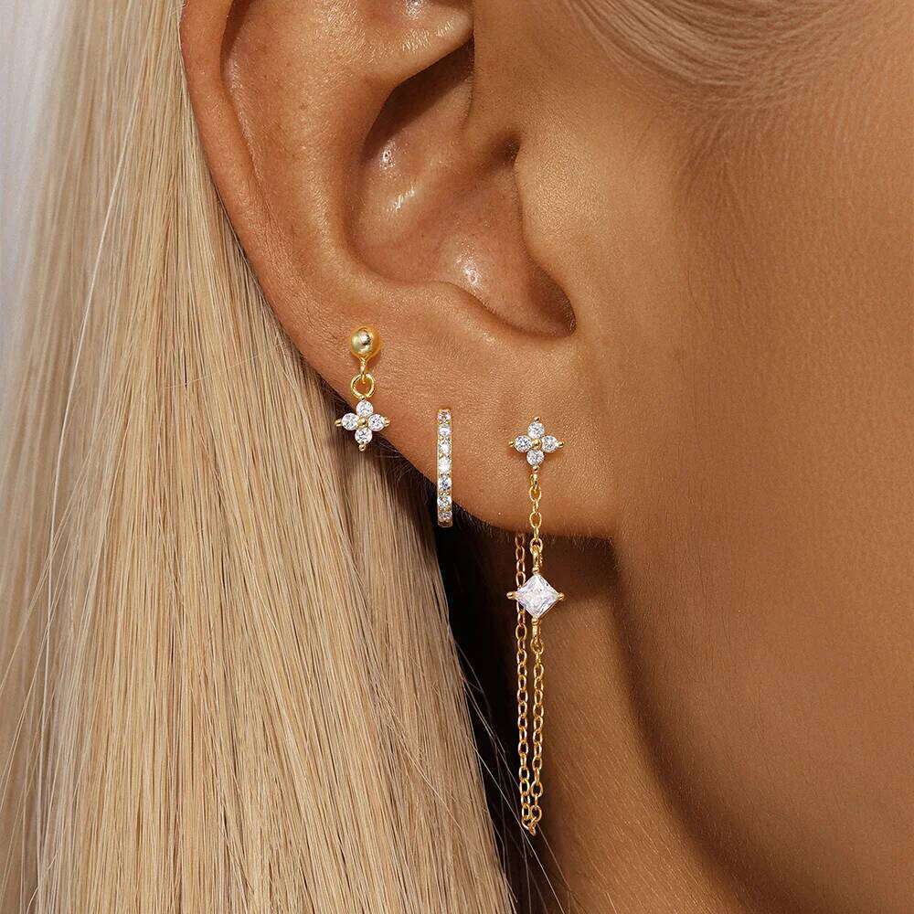 Aide 925 Sterling Silver Cubic Oxygen Zircon 3pcs INS Korean Hot New Sales Round Earrings For Women Girls Fine Jewelry