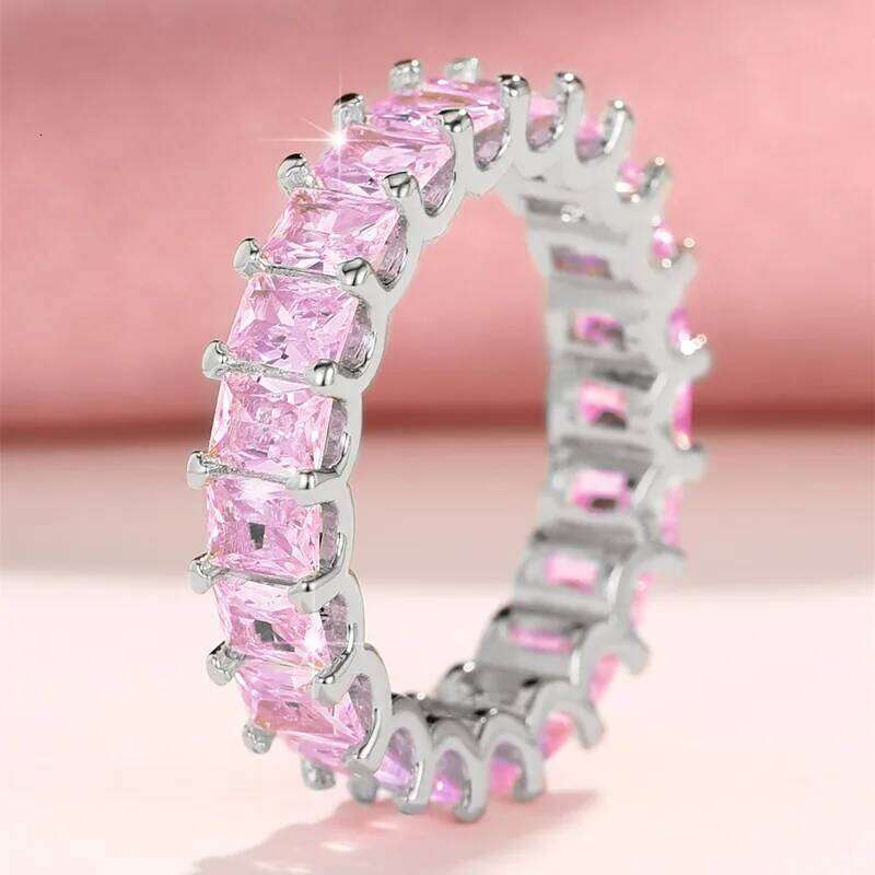 Huitan Crystal/Pink CZ Promise Rings Women Simple Stylish Finger-ring Wedding Engagement Bands Fashion Versatile Lady Jewelry