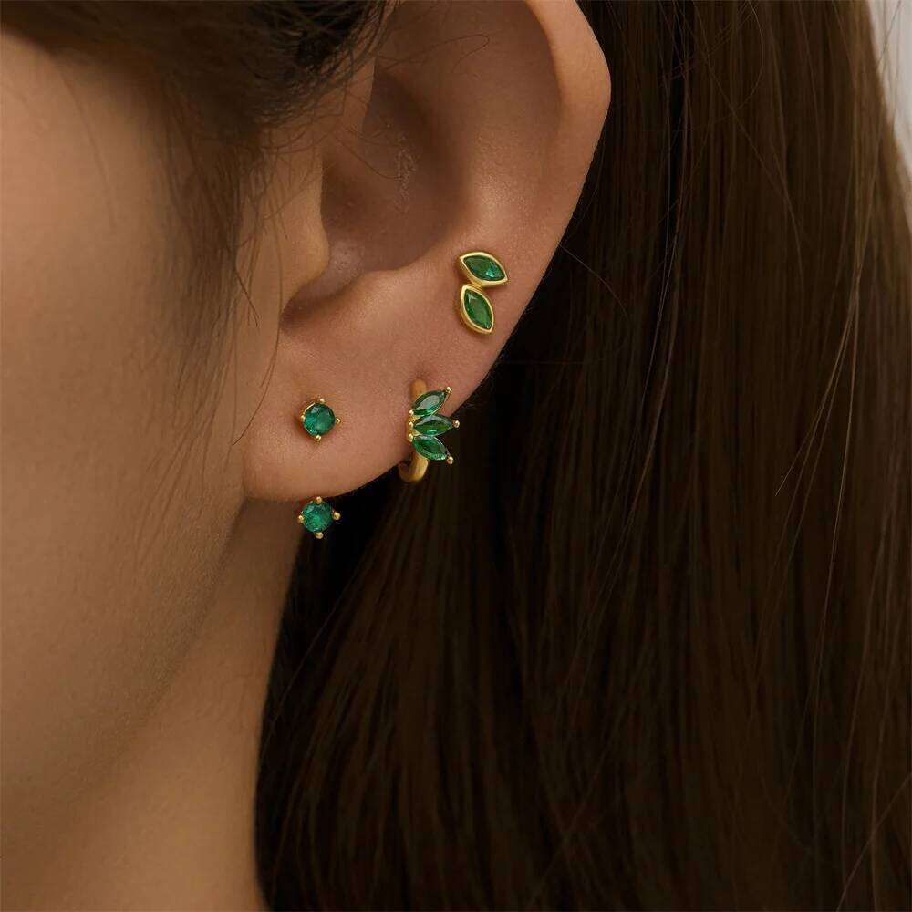 Aide 925 Sterling Silver 3PCS Women's Emerald Zircon Earrings Shaped Simple Fashionable Earring Wedding Parties Jewelry Gifts