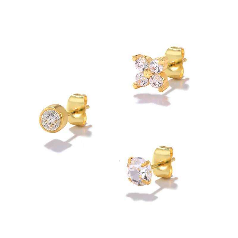 Aide White Zircon Flower Heart Set For Women Temperament Double Circle Blue Crystal Chain Tassel Piercing Stud Earrings