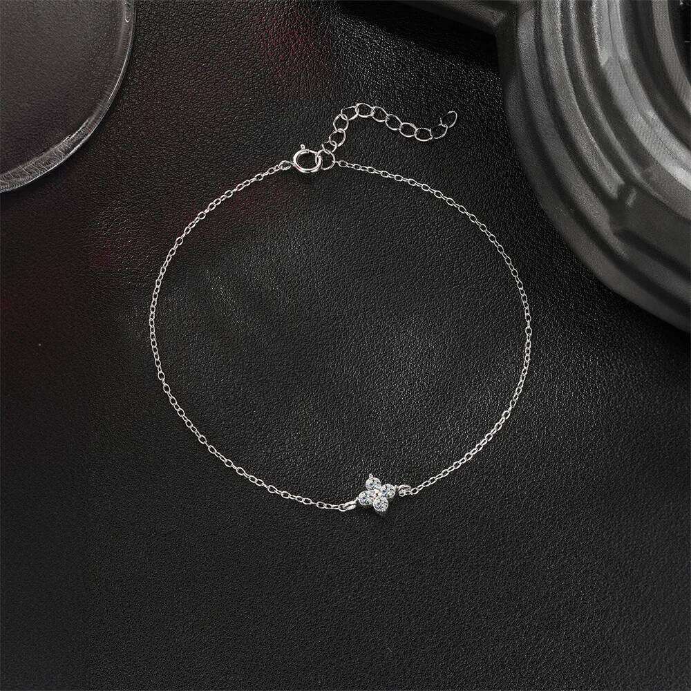 Aide S925 Sterling Silver Four-Leaf Clover Moissanite Bracelet Adjustable Chain Fortune's Favor Bracelets Valentine's Day Gifts