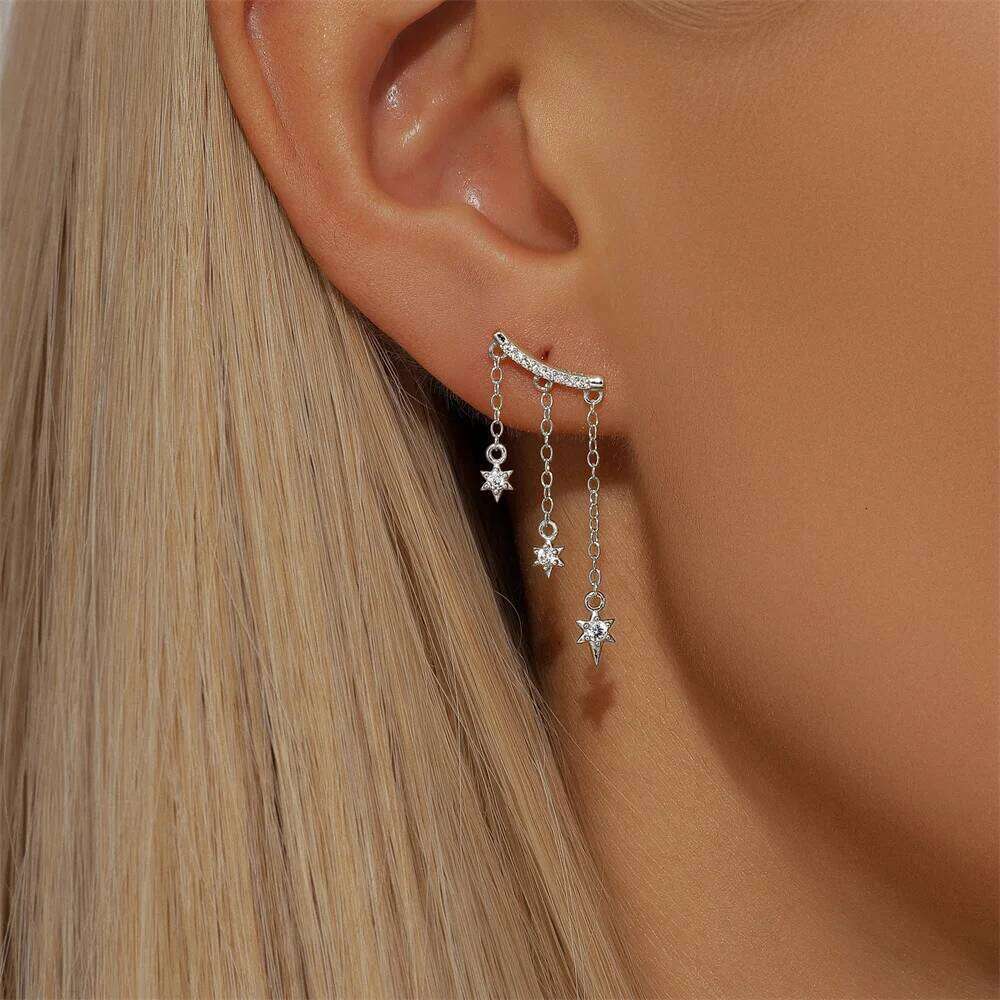 Aide 925 Silver Fashion Long Tassels Dangle Earrings for Women Girls Sparkling Chains Zircon Party Fine Jewelry Accessories