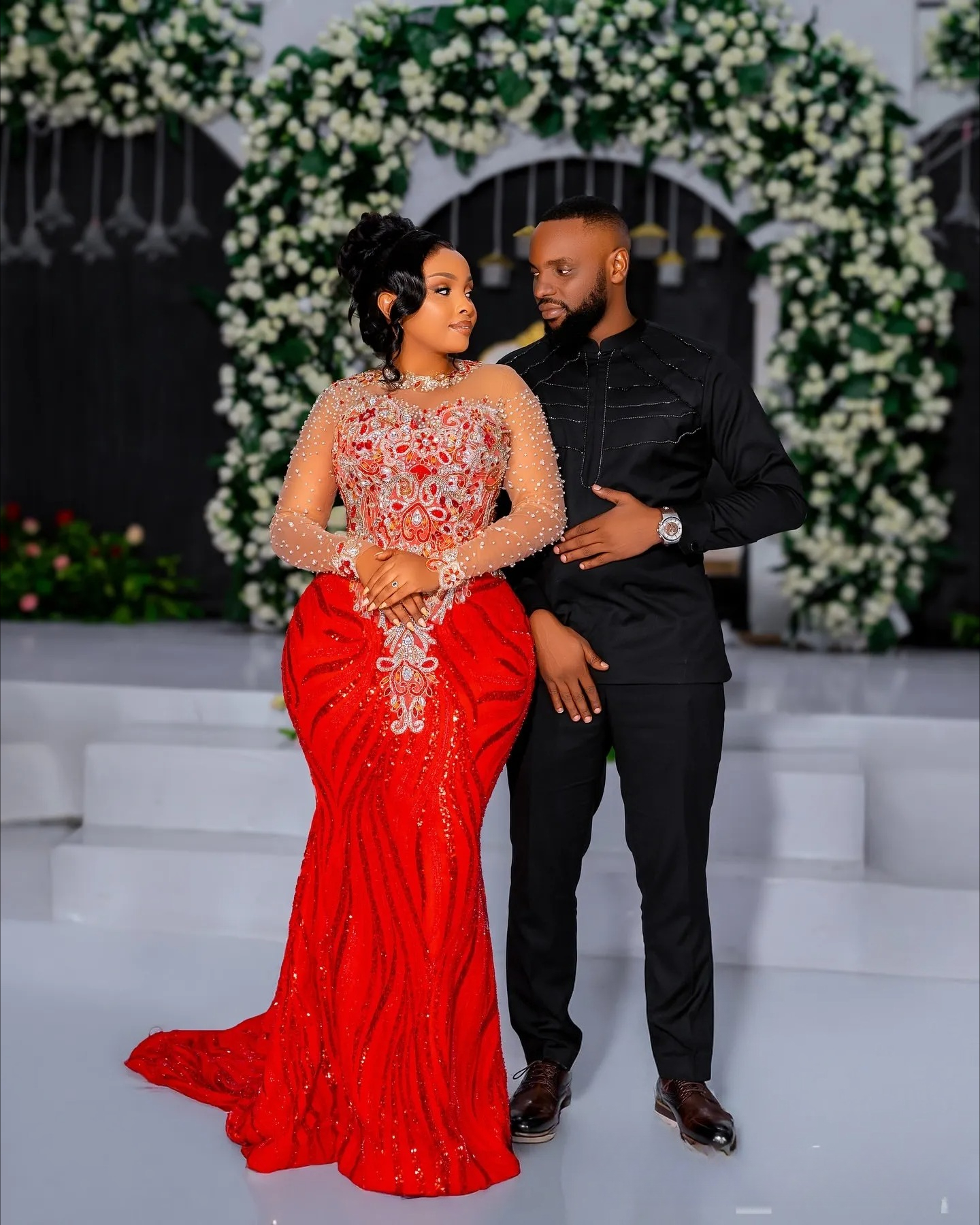 Red Mermaid Prom Dresses 2026 Beaded Lace Full Sleeves Sparkly Evening Formal Party Second Birthday Engagement Gowns Plus Size Dress For Special Occas