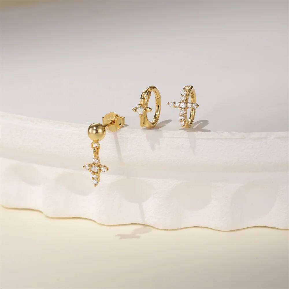 Aide 925 Sterling Silver 3PCS Natural Round Moss Agate Earrings Set For Women 18K Gold Ins Minimalist DIY Earring Fine Jewelry