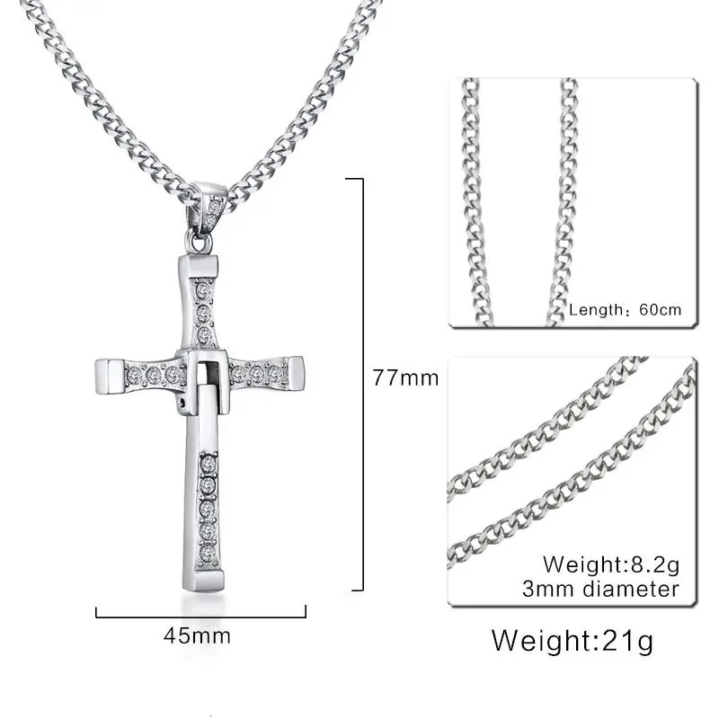 Vnox 316l Stainless Steel Cross Necklace Pendant The Fast and the Furious 8 Top Quality for Good Taste Male Gift 251230