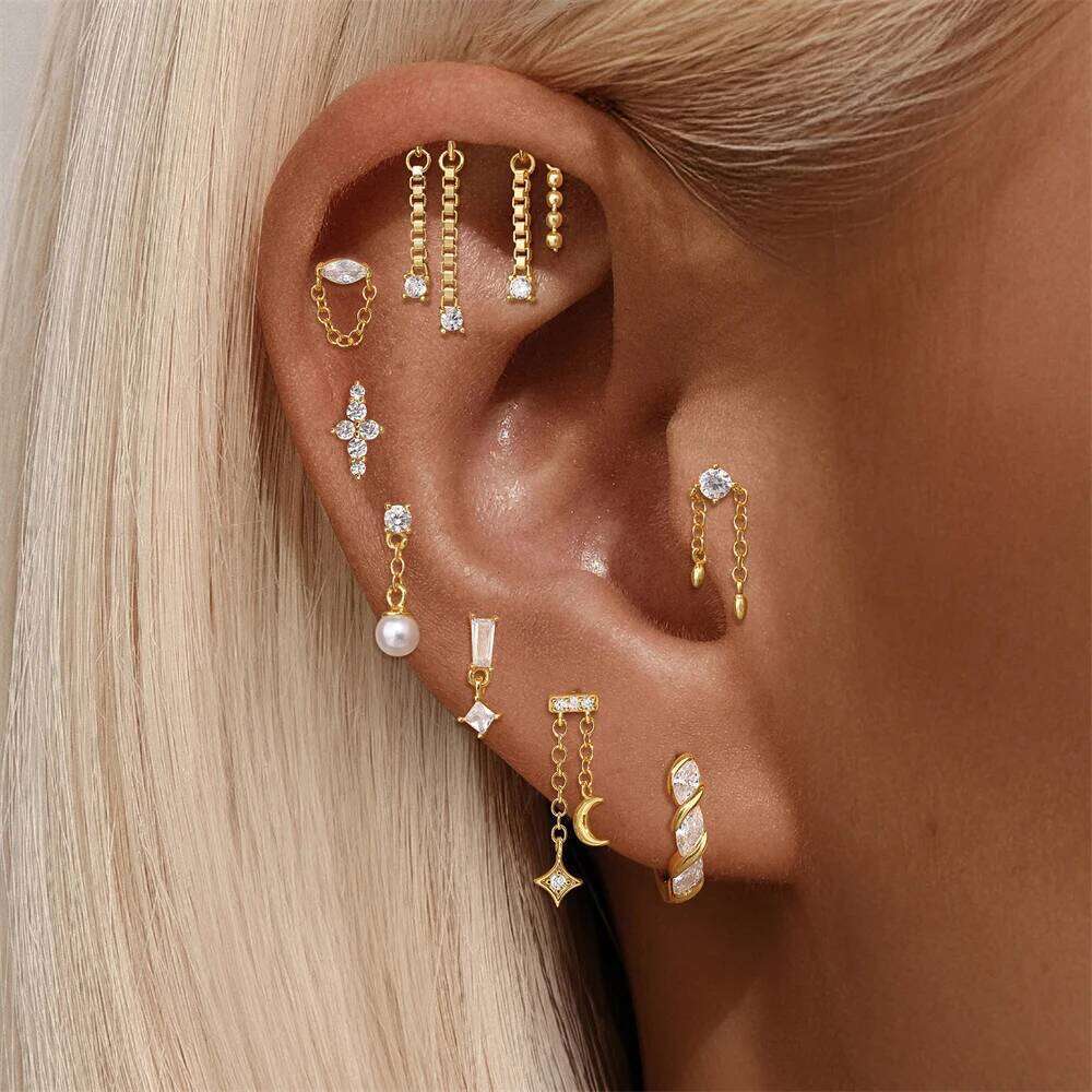 Aide Lucky Box Tassel Chain Stud Earrings 925 Sterling Silver Zircon Screw-Back Piercing Ear Jewelry for Girls New Years Gifts