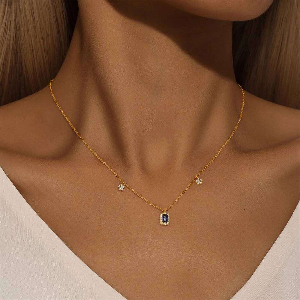 Aide 925 Sterling Silver Minimalism Gem Pendant Necklace Colorful Zircon Trend Chain for Women Birthday Anniversary Free Shippin