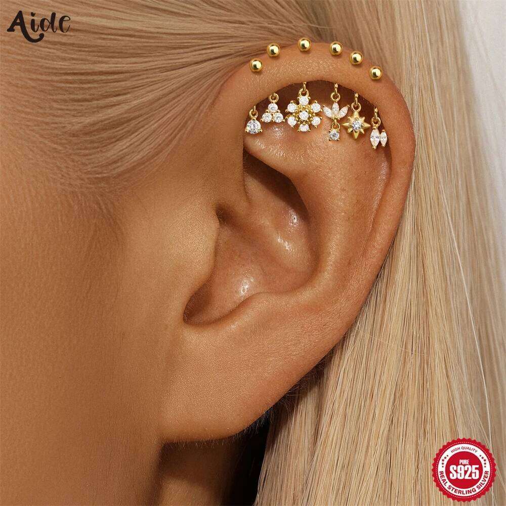 Aide S925 Sterling Silver Internal Thread Lip Rings Ear Cartilage Tragus Helix Earring Lobe Piercing Labret Stud Jewelry