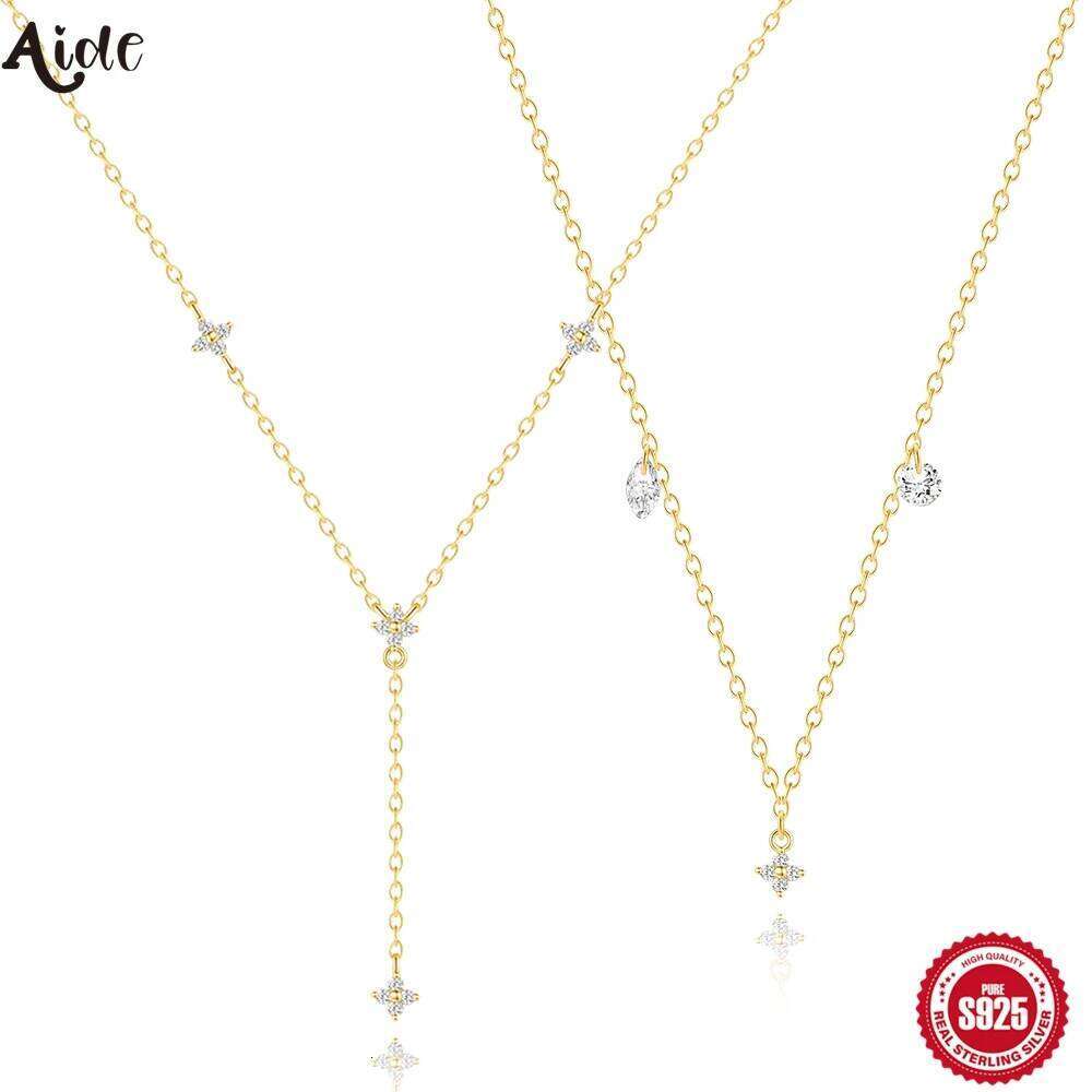 Aide 925 Sterling Silver Long Tassel Pendant Lucky Flower Y Chain Necklace for Women Valentine Xmas Party Gift Jewelry