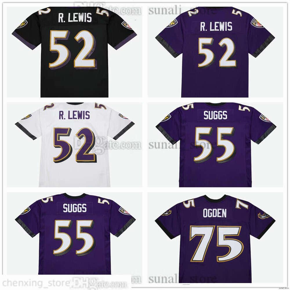 Custom Vintage Football Jersey 52 Ray Lewis R.Lewis 55 Terrell Suggs 75 Jonathan Ogden Men Women Youth S-6XL All Stitched