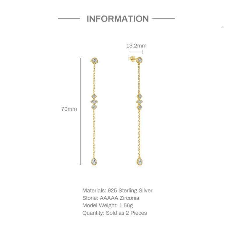 Aide 925 Sterling Silver Long Chain Tassel Drop Earrings for Women Shining Starry Waterdrop Zircon Dangle Earring Wedding Jewel