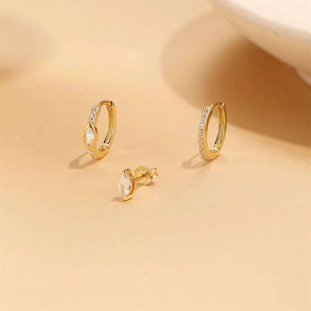 Aide 925 Sterling Silver 3pcs Earrings for Women Classic Zircon Geometric Crystal Layering Stud Earring Daily Jewelry Set