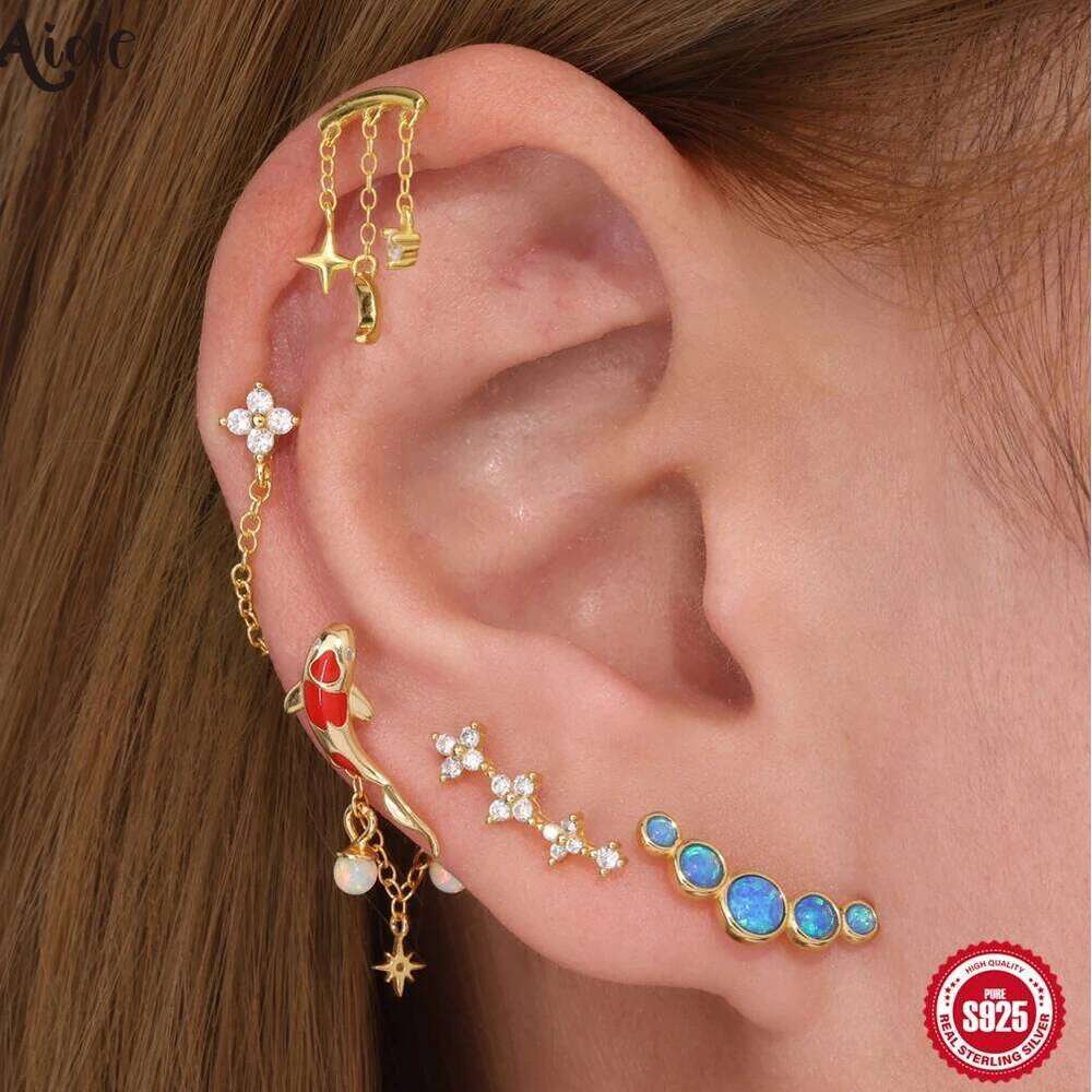 Aide 925 Sterling Silver Black Oil Dripping Earring for Women Screw Back Piercing Earrings Couple Internal Spiral Puncture Studs