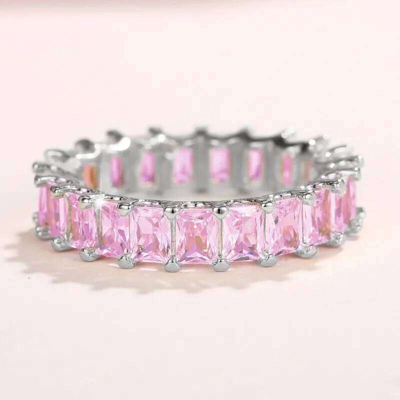 Huitan Crystal/Pink CZ Promise Rings Women Simple Stylish Finger-ring Wedding Engagement Bands Fashion Versatile Lady Jewelry