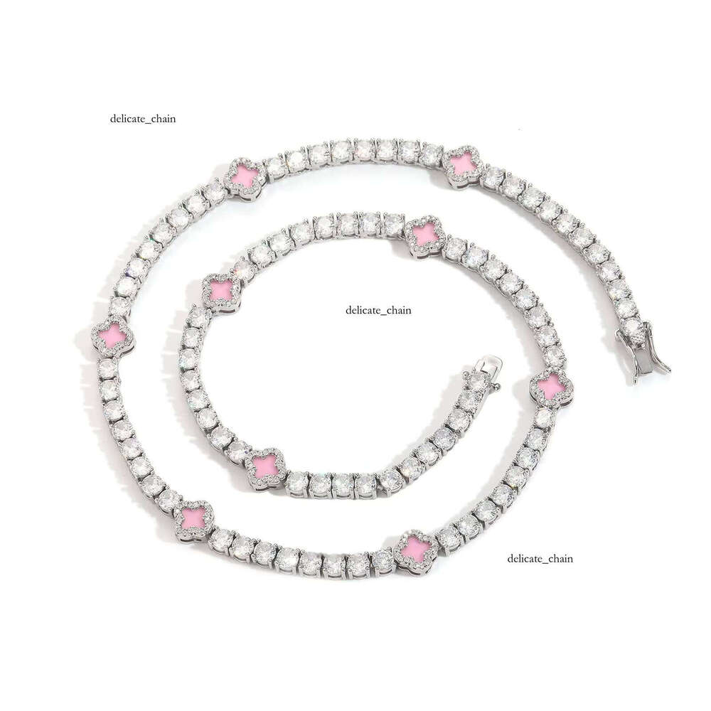 VVS Moissanite 4mm Flower Chain Bracelet Gold Plated Ice CZ Hip Hop Tennis Necklace Women's Fashion Jewelry