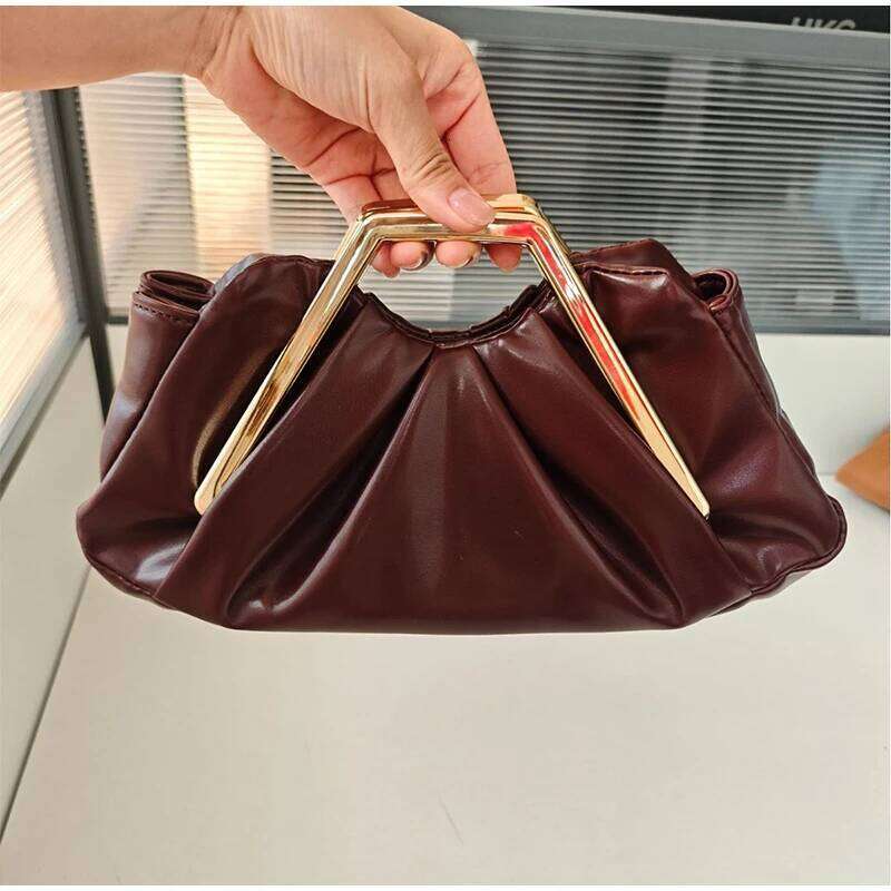Luxurious Pleated Cloud Women's High-End Elegant Evening Clutch Soft Leisure Fashion Magnetic Latch Coin Leather Pouch