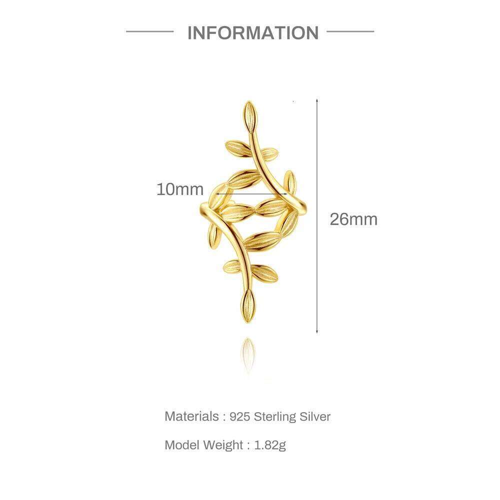 Aide S925 Sterling Silver Smooth Branch Cuff Minimalist Leaf Design Non-Piercing Cartilage Ear Clips Jewelry for Women 1pc