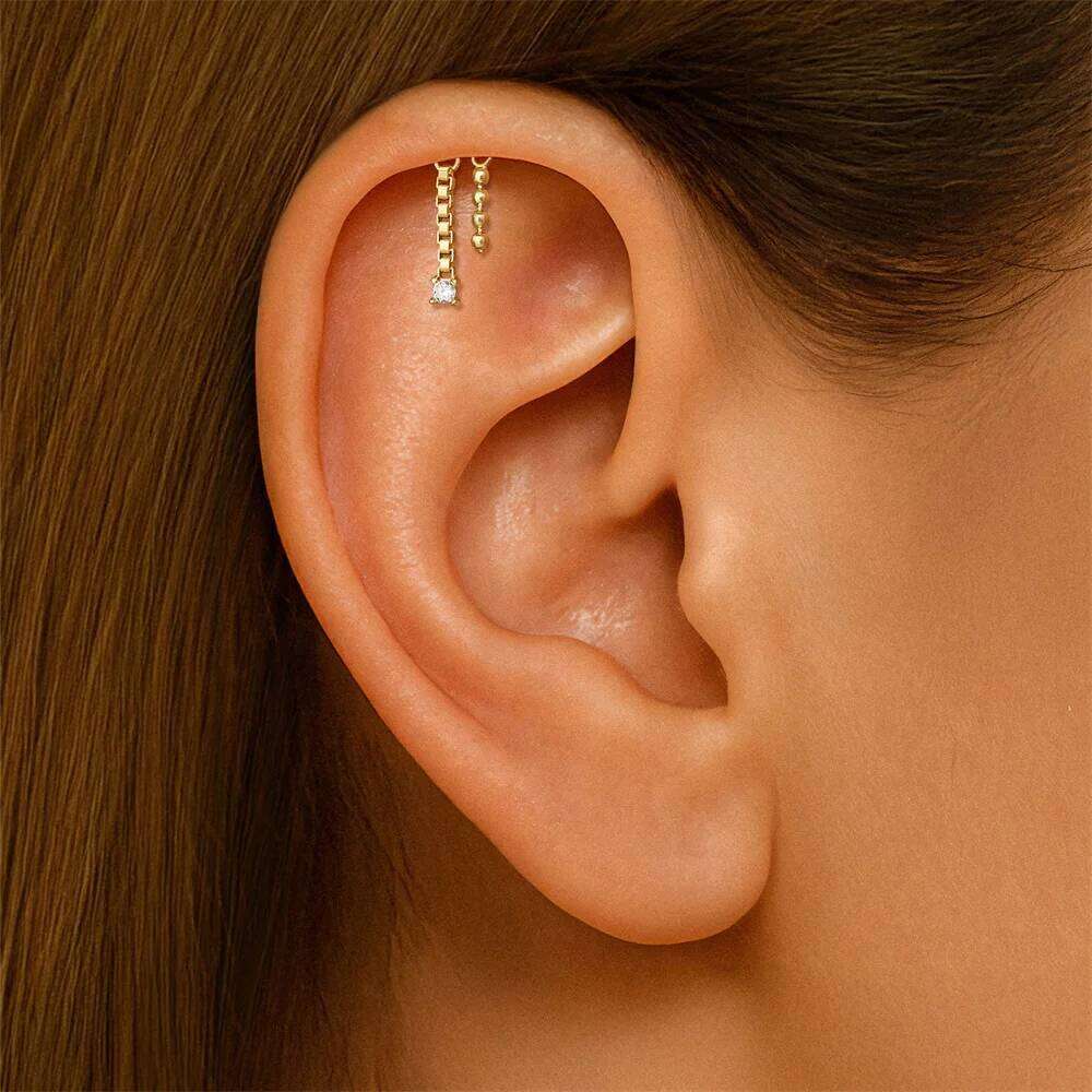 Aide Lucky Box Tassel Chain Stud Earrings 925 Sterling Silver Zircon Screw-Back Piercing Ear Jewelry for Girls New Years Gifts