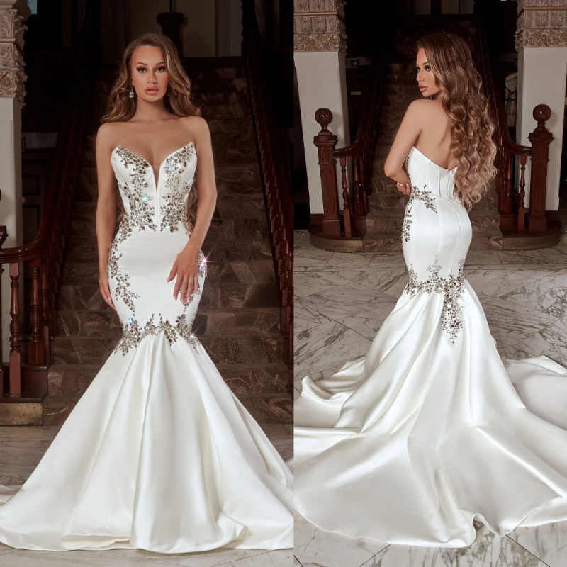 Classic A-Line Dresses With Appliques Full Sleeve Satin Floor Length Plus Size Wedding Dresses Romantic Vestido De Novia