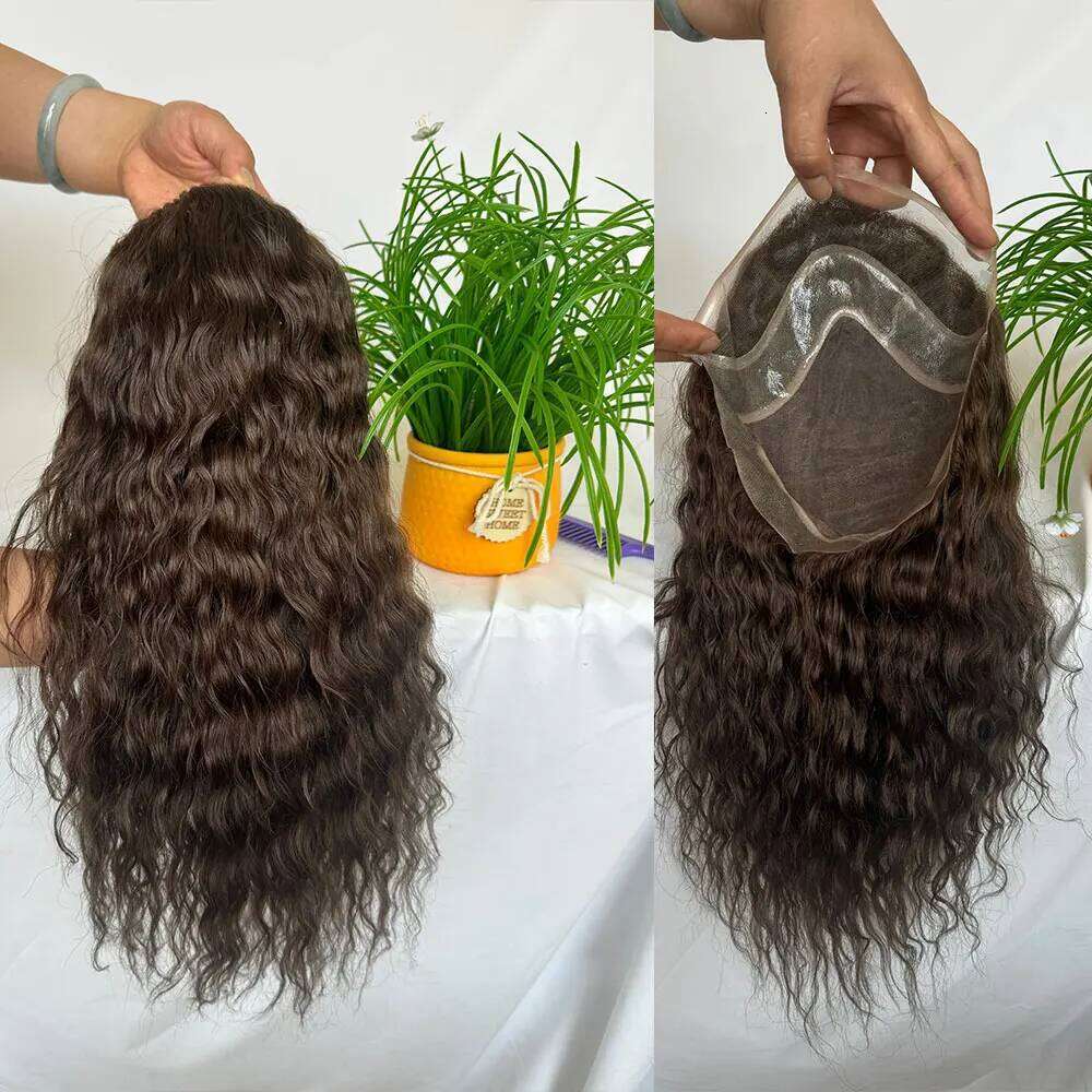 Durable Hair System For French Lace Front Mens Wavy 8"x10"Hairpiece Natural Hairline Fine Mono Toupee for Men