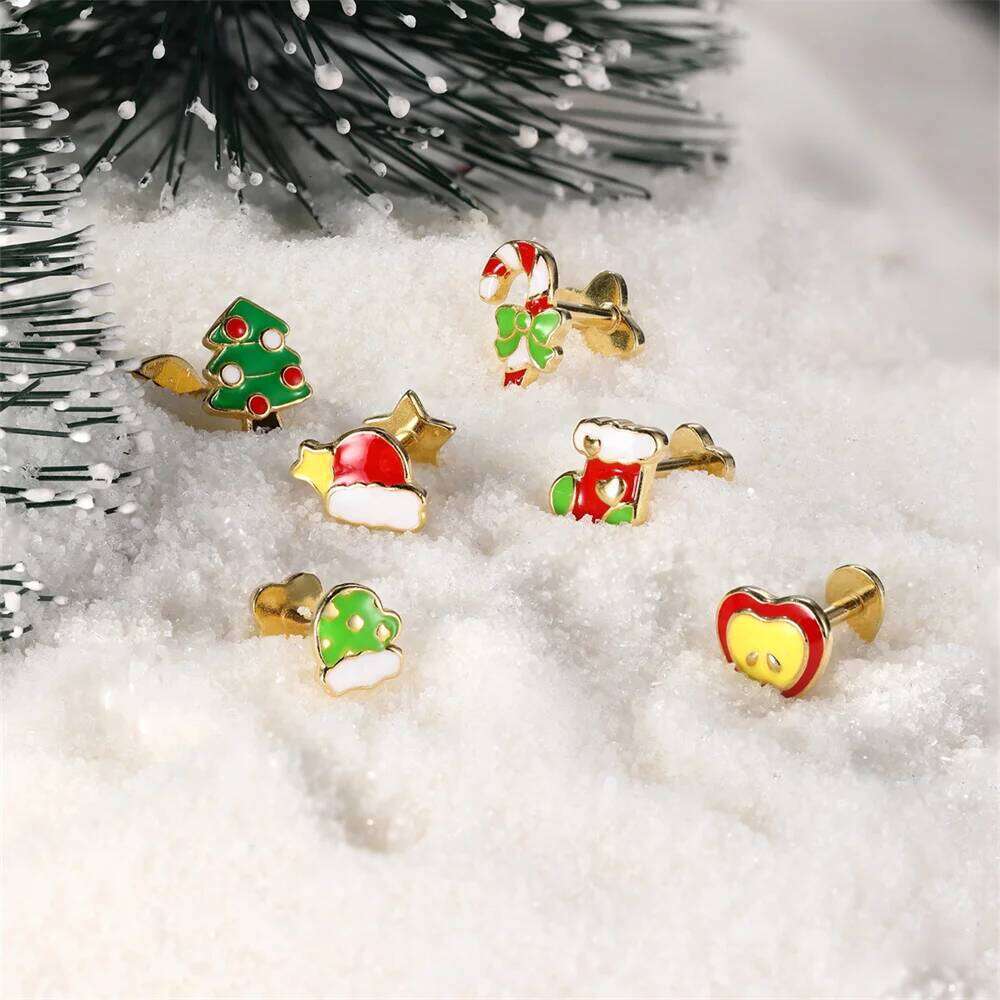 Aide 925 Sterling Silver Small Zircon Xmas Earrings For Women Piercing Gold Minimalist Daily Jewelry Y2K Party Gift