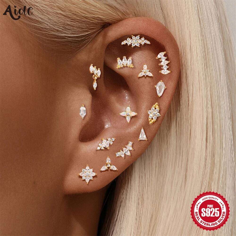 Aide Cartilage Spiral Puncture Stud Earrings 925 Sterling Silver Horse Zircon Body Ear Bone Piercing For Women DIY Earring 1pc
