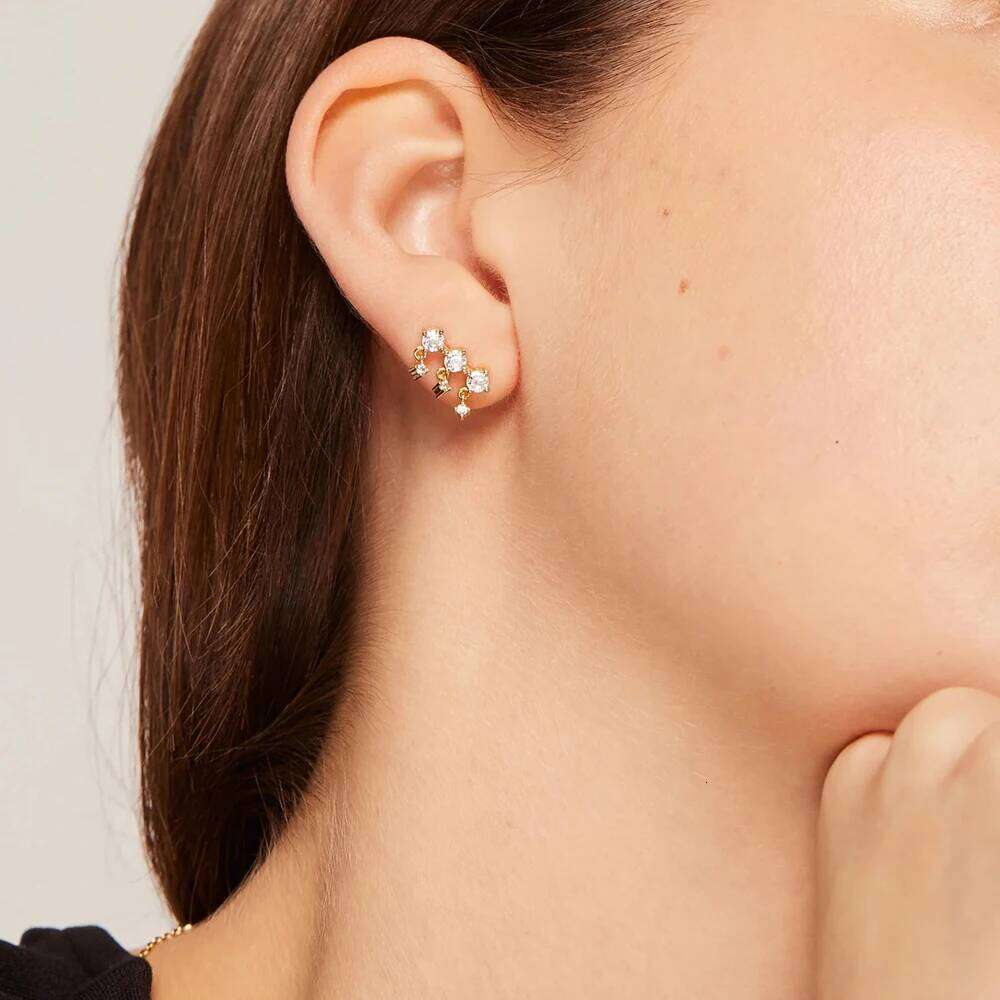 Aide 925 Sterling Silver Single Row Mini Zircon Dangling Piercing Stud Earrings For Women K Gold Simple Elegant Fine Jewelry