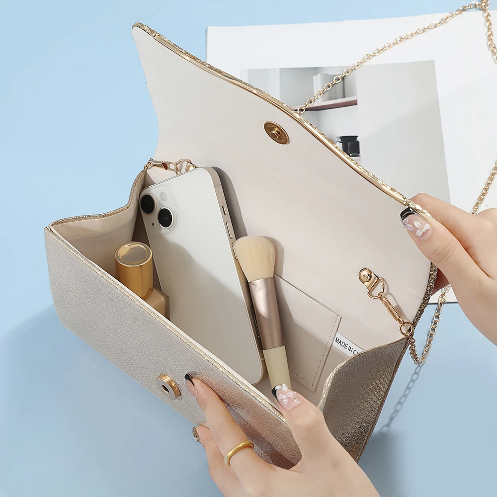 Stylish Monochromatic Handbag for Ladies Evening Dress Bag Metal Strip Embellished Ladies Storage Bag Metal Chain Satchel Bag 251231