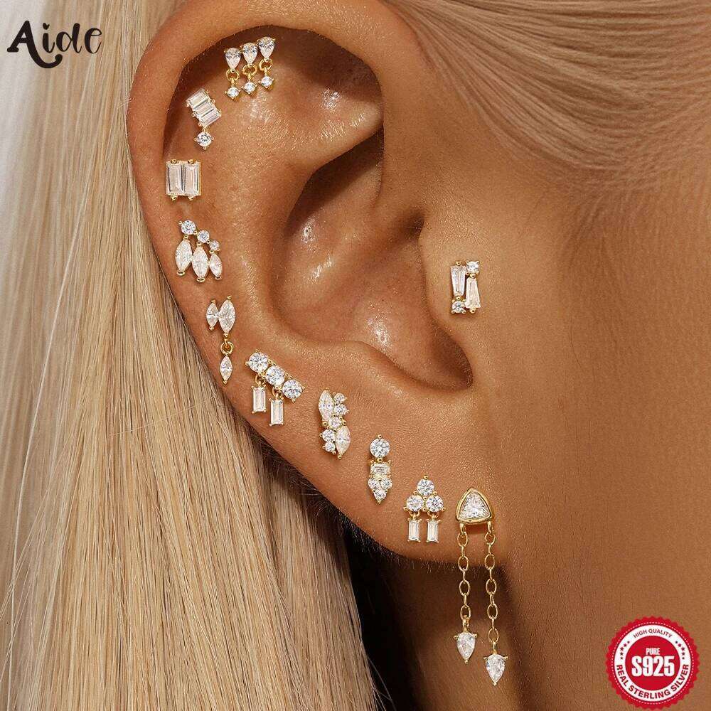 Aide 925 Sterling Silver Tragus Rock Helix Earring For Women Zircon Cartilage Drop Piercing Ear Lobe Jewelry