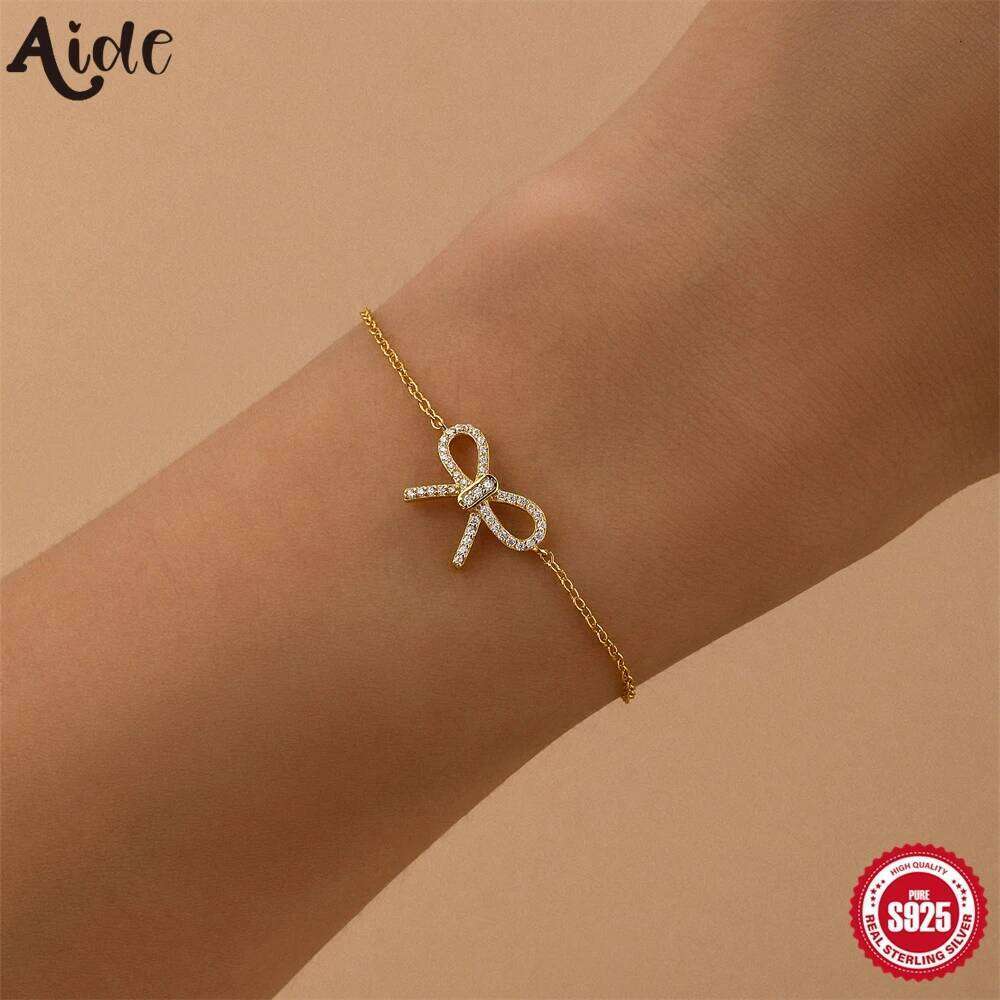 Aide 925 Sterling Silver Sweet Bow Adjustable for Women New Fashion Rhinestone Party Jewelry Women's Hand Bracelets