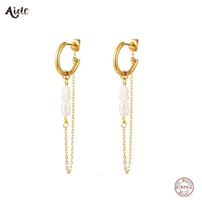 Aide 925 Sterling Silver Long Chain Tassel Baroque Irregular Pearl Dangle for Women C Shape Earrings Jewelry Pendientes