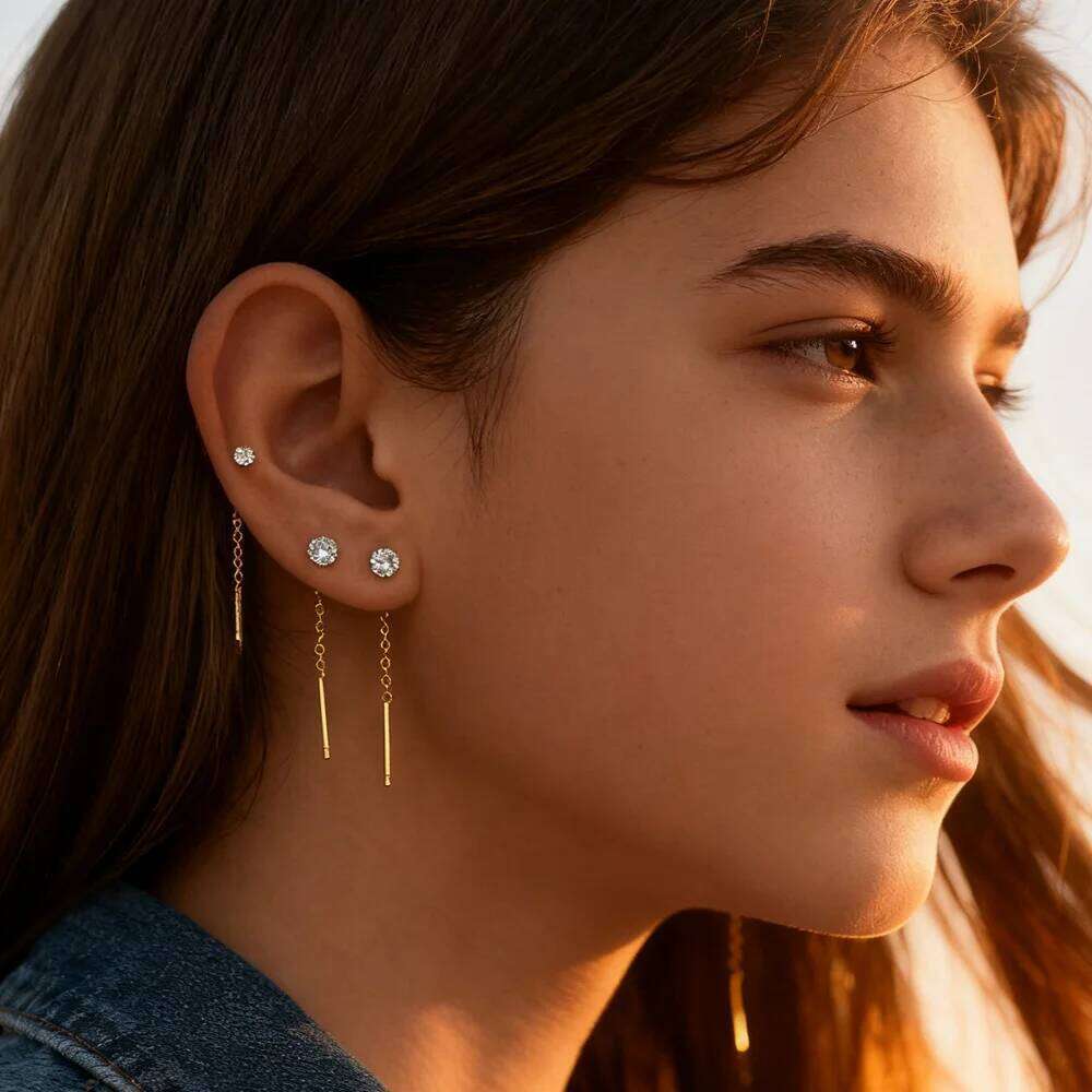 Aide 925 Sterling Silver 3Piece 2/3/4mm Mini Zircon Set Simple Tassel Piercing Earrings For Women DIY Daily Wear Earring