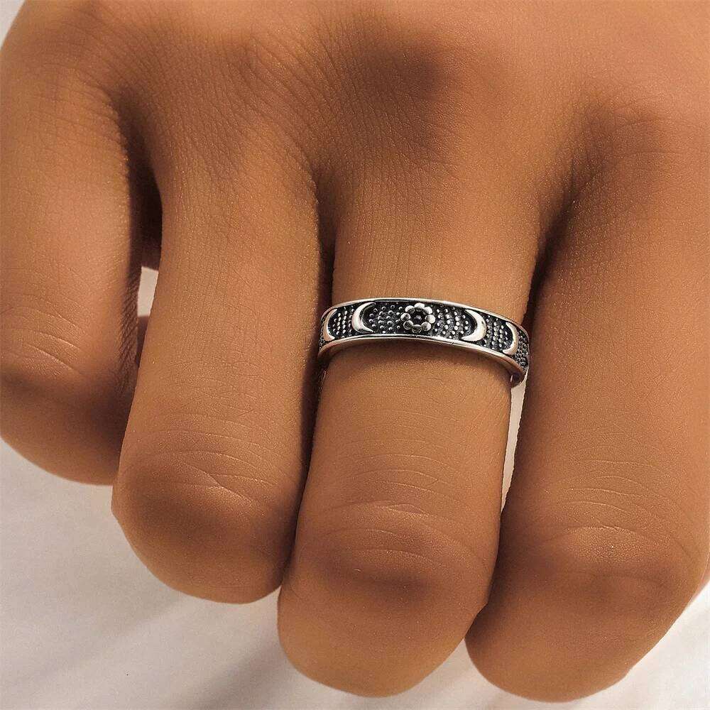 Aide 925 Sterling Wide Smooth Retro Black Silver Color Unisex Rings For Women Men Punk Hip-pop Jewelry Accessories